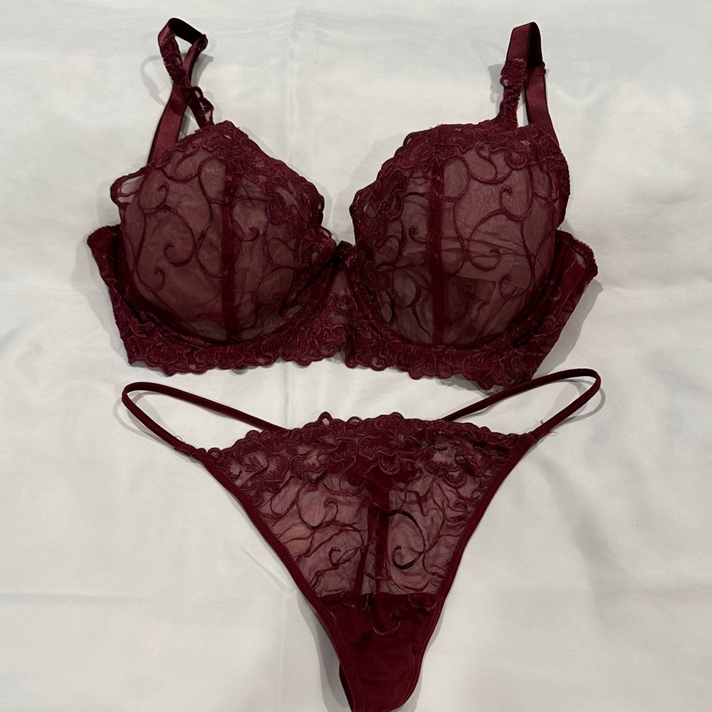 Victoria's Secret Deep Red Lace Bra Set